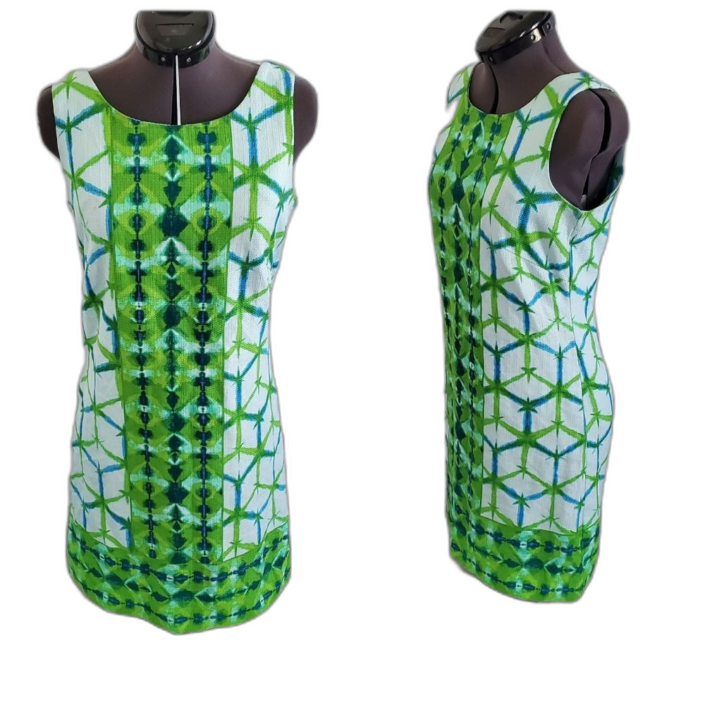 Taylor Women's Dress Size 4 Sleeveless Colorful Blue Green Scoop Back Dress